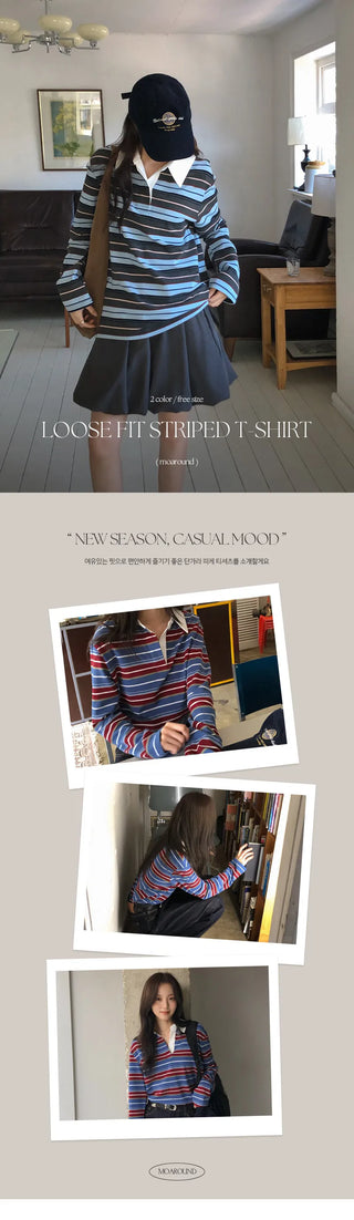 Pennylon Striped Long Sleeve Pique T shirt