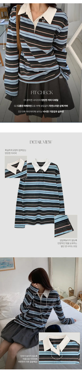 Pennylon Striped Long Sleeve Pique T shirt