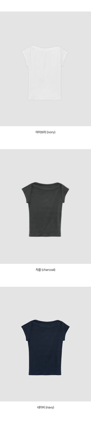 Reued Boat Neck Ribbed Cap Sleeve Short Sleeve T shirt