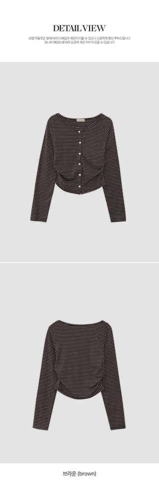 Benleon Side Shirred Round Striped Long Sleeve Cardigan