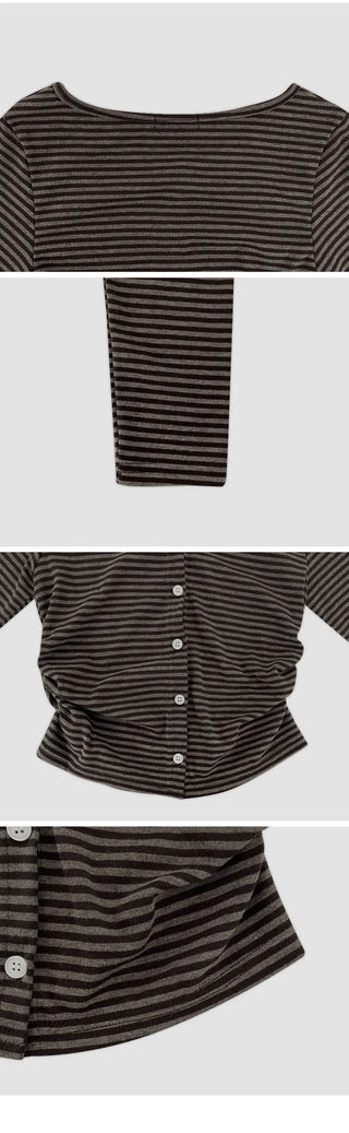 Benleon Side Shirred Round Striped Long Sleeve Cardigan