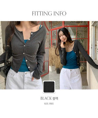 Benleon Side Shirred Round Striped Long Sleeve Cardigan