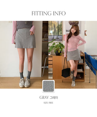 Fady Banding Flower Ribbed Flare Mini Skirt