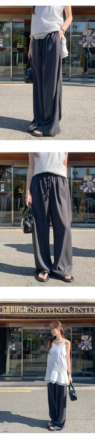 Shizuha Elastic Waist Wide Pants