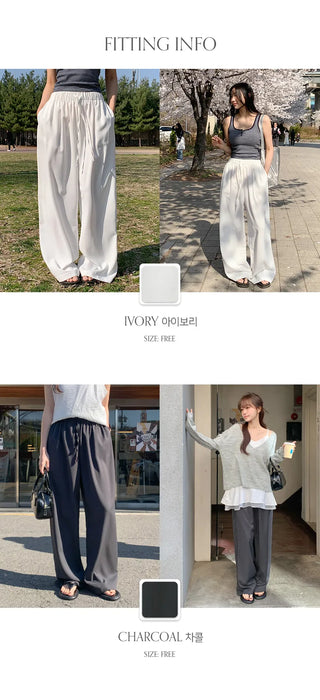 Shizuha Elastic Waist Wide Pants