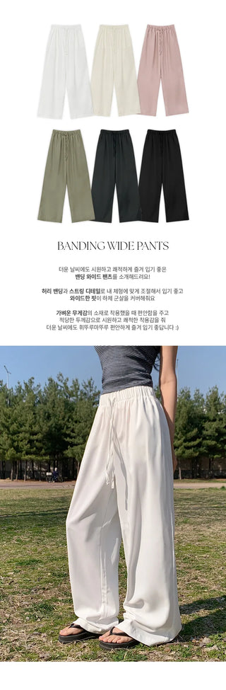 Shizuha Elastic Waist Wide Pants