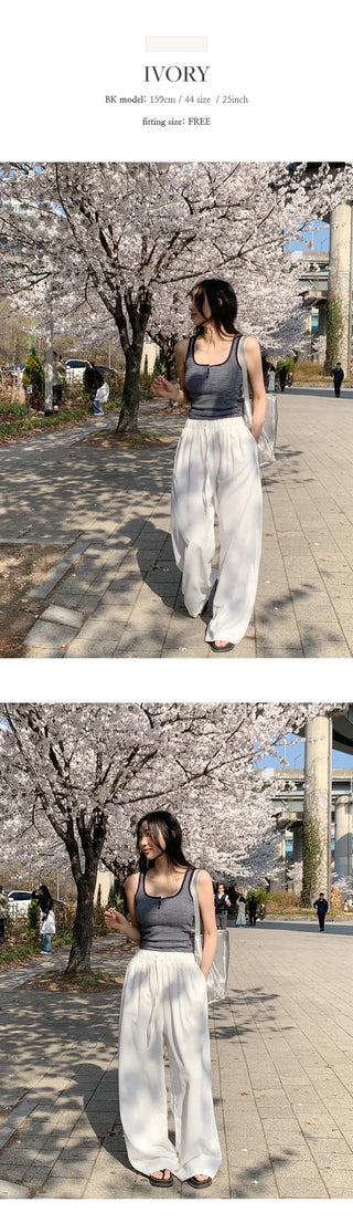 Shizuha Elastic Waist Wide Pants