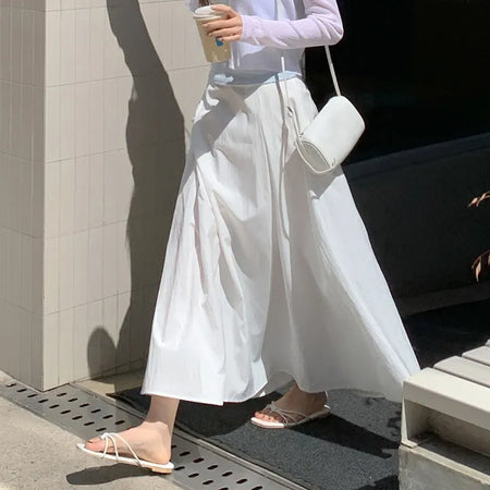 Lidwen Back Elastic Flare Pintuck Long Skirt