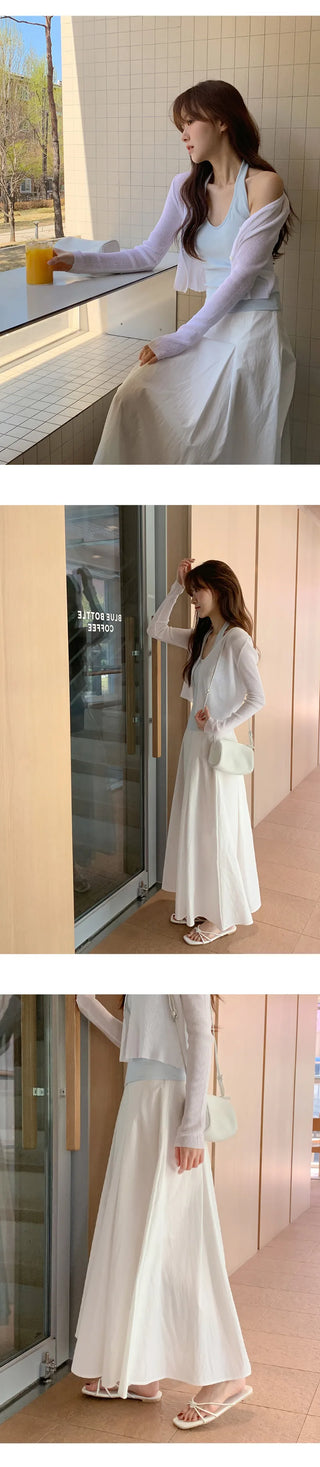 Lidwen Back Elastic Flare Pintuck Long Skirt