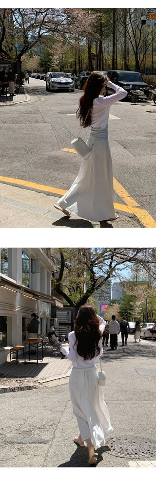 Lidwen Back Elastic Flare Pintuck Long Skirt