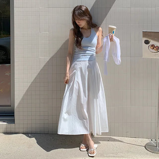Lidwen Back Elastic Flare Pintuck Long Skirt