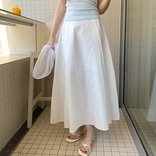 Lidwen Back Elastic Flare Pintuck Long Skirt