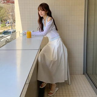 Lidwen Back Elastic Flare Pintuck Long Skirt