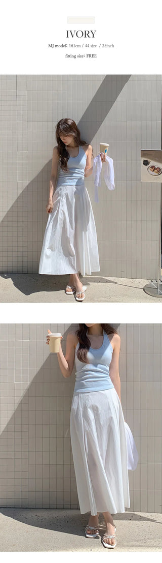 Lidwen Back Elastic Flare Pintuck Long Skirt