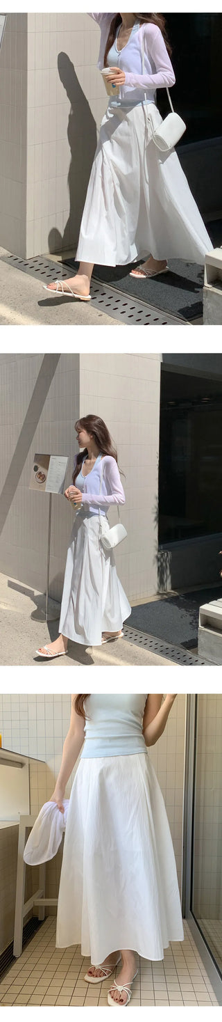 Lidwen Back Elastic Flare Pintuck Long Skirt