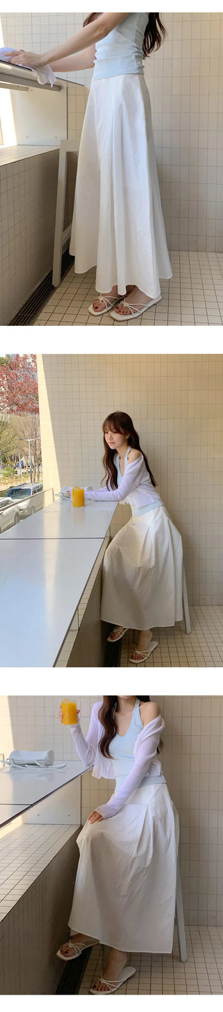 Lidwen Back Elastic Flare Pintuck Long Skirt