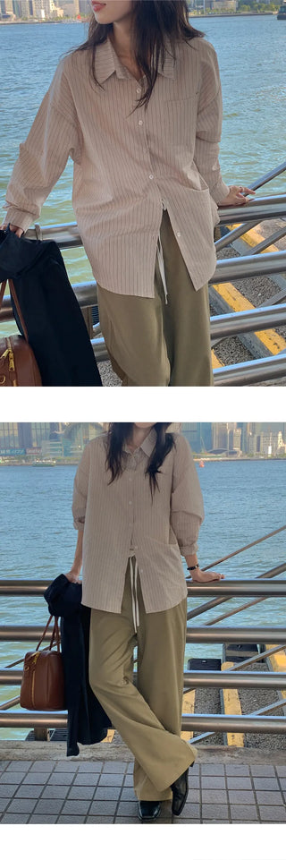 Seinevin Loose Fit Striped Pocket Shirt