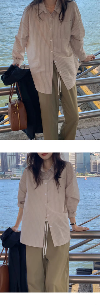 Seinevin Loose Fit Striped Pocket Shirt
