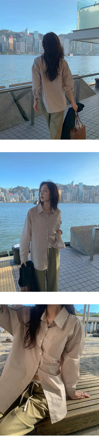 Seinevin Loose Fit Striped Pocket Shirt