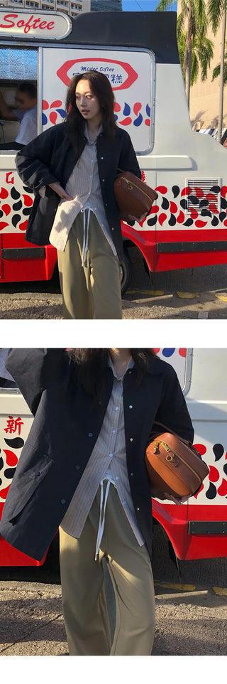 Seinevin Loose Fit Striped Pocket Shirt