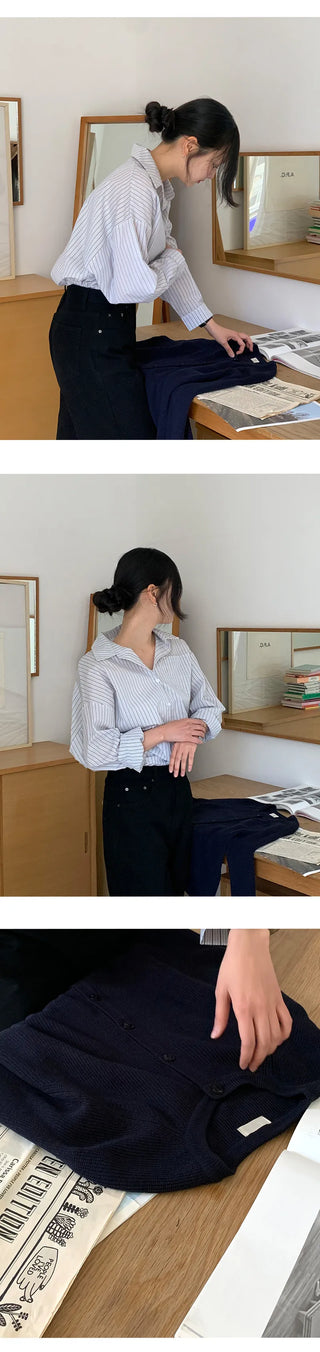 Seinevin Loose Fit Striped Pocket Shirt
