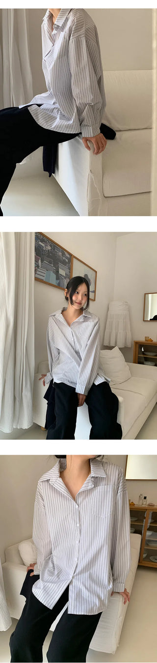 Seinevin Loose Fit Striped Pocket Shirt