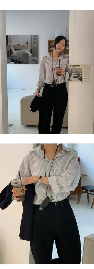 Seinevin Loose Fit Striped Pocket Shirt