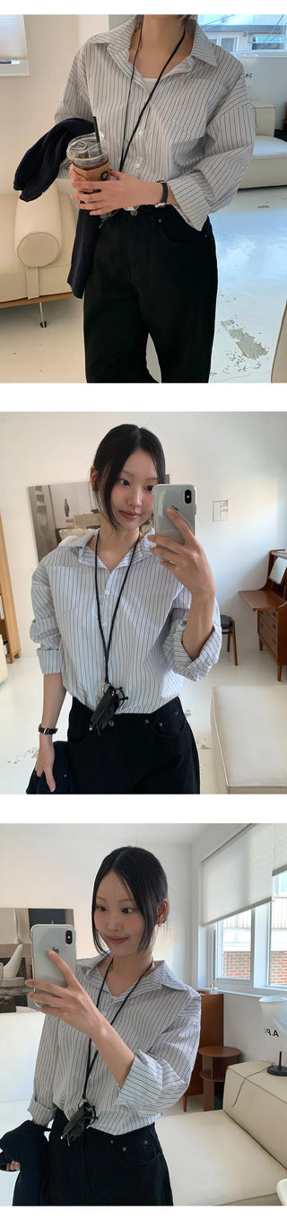 Seinevin Loose Fit Striped Pocket Shirt