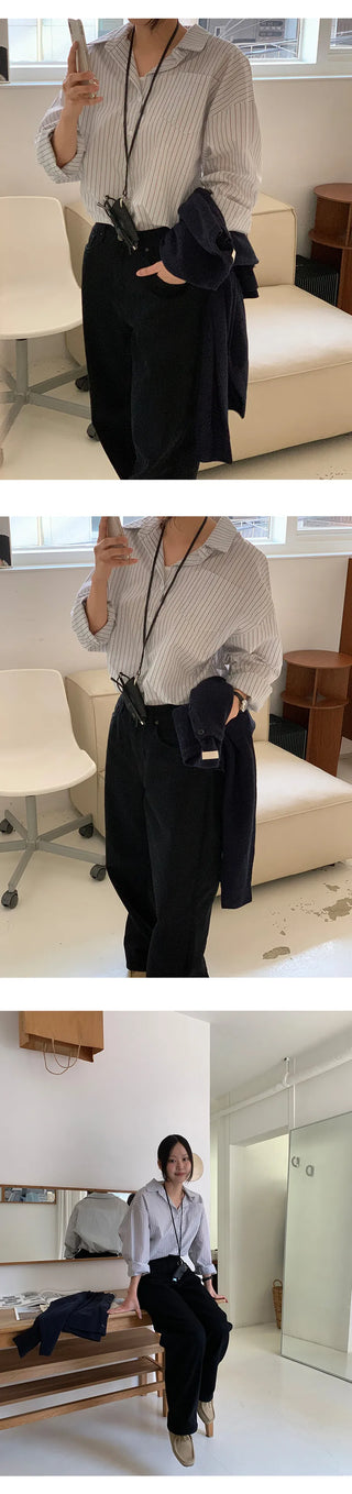 Seinevin Loose Fit Striped Pocket Shirt