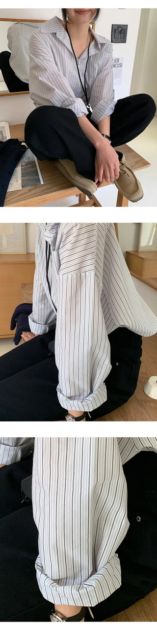 Seinevin Loose Fit Striped Pocket Shirt