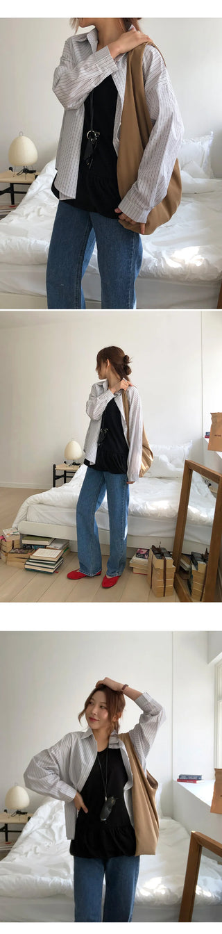 Seinevin Loose Fit Striped Pocket Shirt
