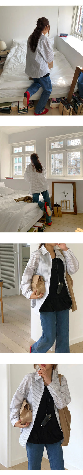 Seinevin Loose Fit Striped Pocket Shirt