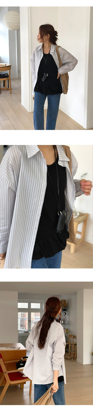 Seinevin Loose Fit Striped Pocket Shirt
