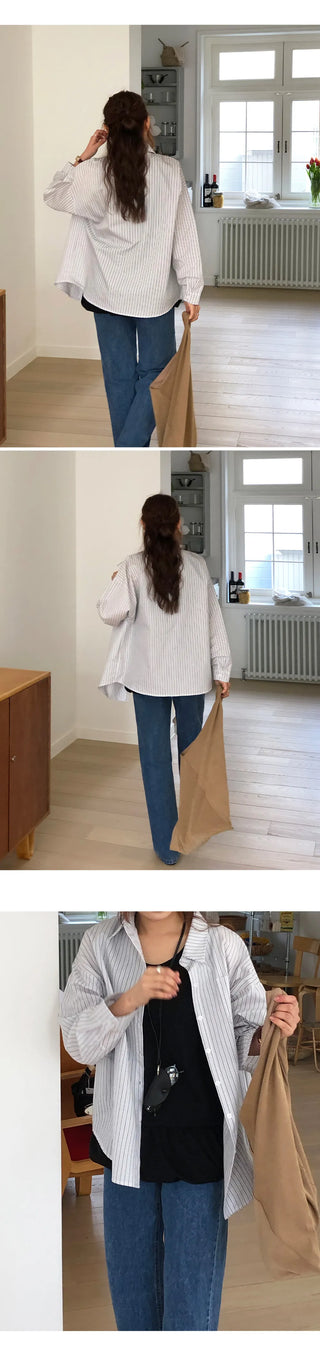 Seinevin Loose Fit Striped Pocket Shirt