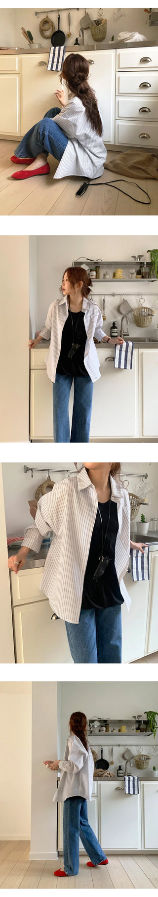 Seinevin Loose Fit Striped Pocket Shirt