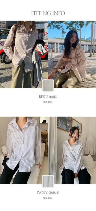 Seinevin Loose Fit Striped Pocket Shirt
