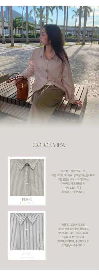 Seinevin Loose Fit Striped Pocket Shirt