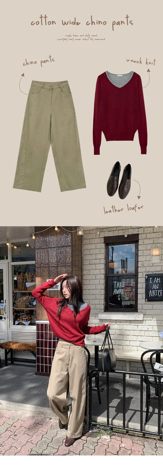 Lanok Diagonal Cut Wide Chino Pants