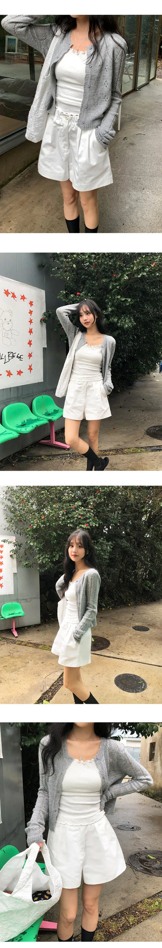 Dinnergle Wavy Neck Punched Knit Cardigan