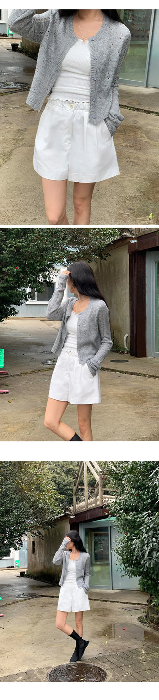 Dinnergle Wavy Neck Punched Knit Cardigan