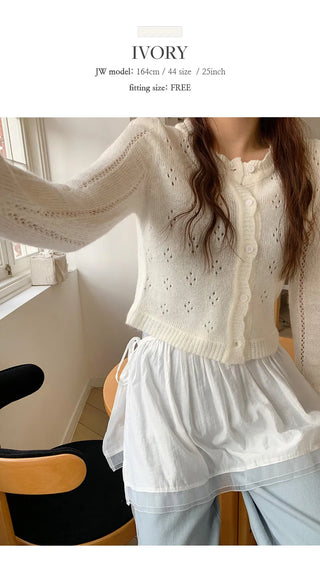 Dinnergle Wavy Neck Punched Knit Cardigan