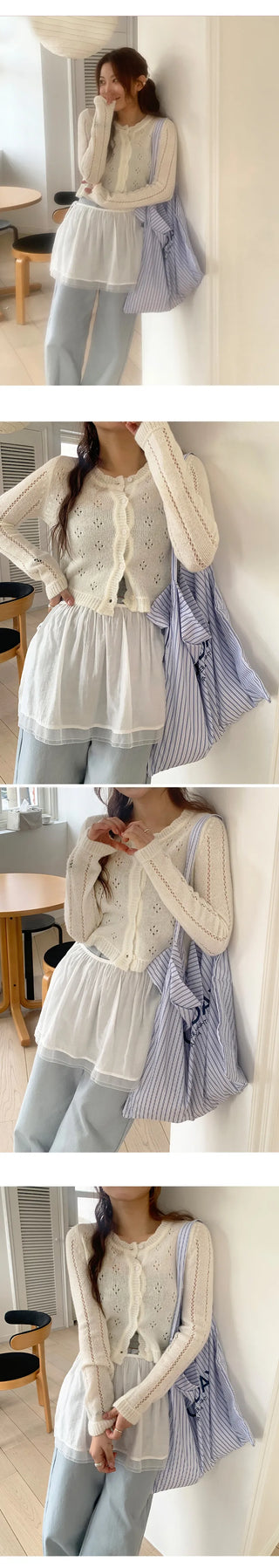 Dinnergle Wavy Neck Punched Knit Cardigan