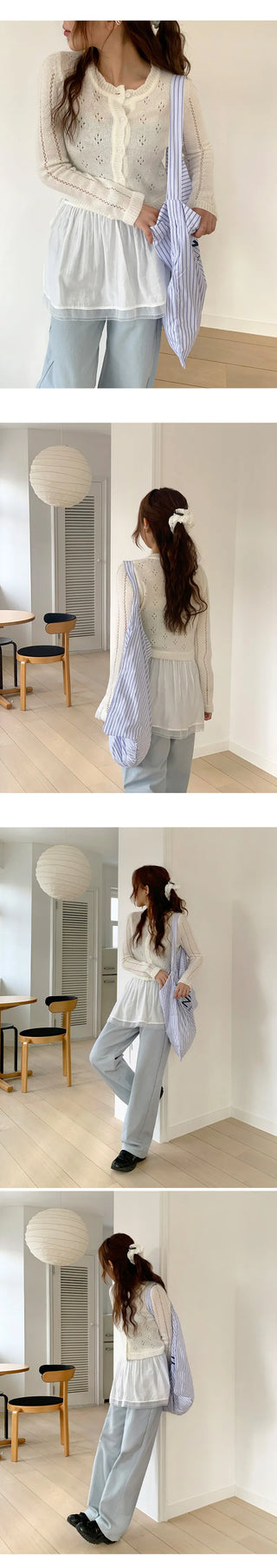 Dinnergle Wavy Neck Punched Knit Cardigan