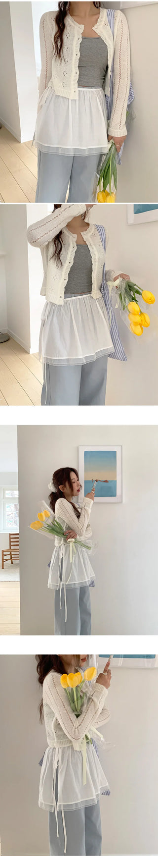 Dinnergle Wavy Neck Punched Knit Cardigan