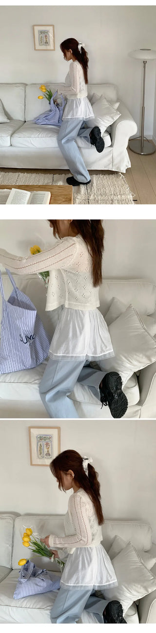 Dinnergle Wavy Neck Punched Knit Cardigan