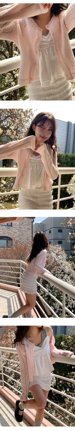 Dinnergle Wavy Neck Punched Knit Cardigan