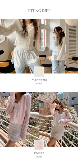 Dinnergle Wavy Neck Punched Knit Cardigan