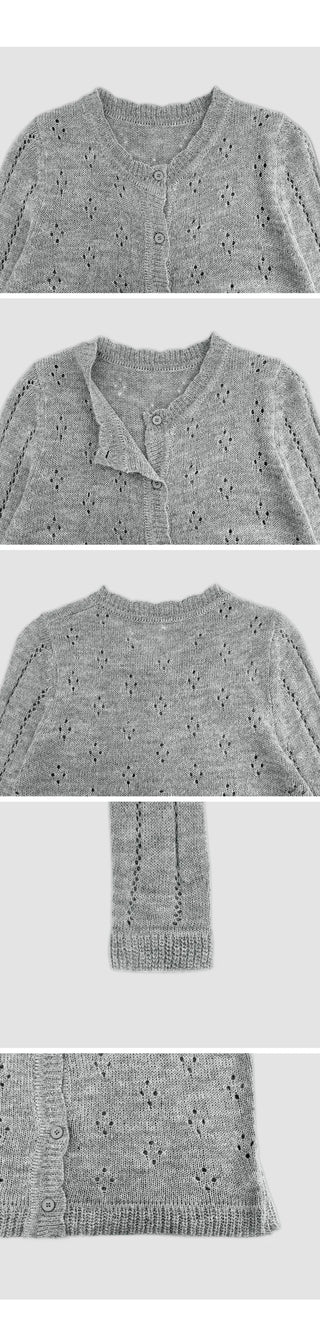 Dinnergle Wavy Neck Punched Knit Cardigan