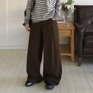 Brichen Back Buckle Wide Cotton Pants