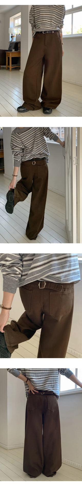 Brichen Back Buckle Wide Cotton Pants